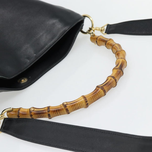 GUCCI Bamboe Handtas Leer 2way Zwart Goud 001 1577 1781 Auth 182389