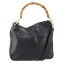 GUCCI Bamboo Hand Bag Leather 2way Black Gold 001 1705 1638 Auth 182390-1