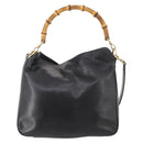 GUCCI Bamboo Hand Bag Leather 2way Black Gold 001 1705 1638 Auth 182390-2