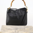 GUCCI Bamboo Hand Bag Leather 2way Black Gold 001 1705 1638 Auth 182390-24