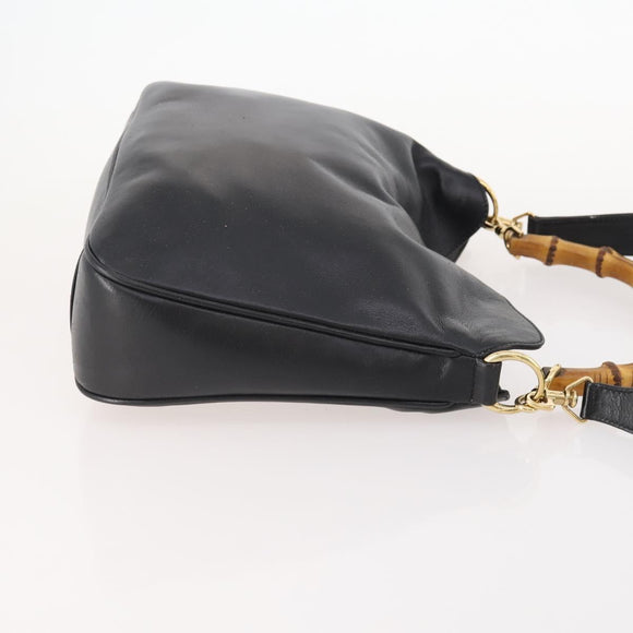 GUCCI Bamboo Hand Bag Leather 2way Black Gold 001 1705 1638 Auth 182390