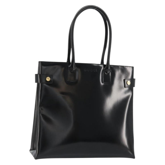 GUCCI Tote Bag Patent leather Black Gold Auth 182391