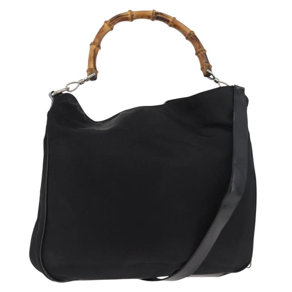 GUCCI Bamboo Hand Bag Nylon 2way Black Silver 001 1998 1577 Auth 182393