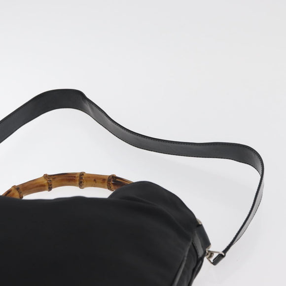 GUCCI Bamboo Hand Bag Nylon 2way Black Silver 001 1998 1577 Auth 182393