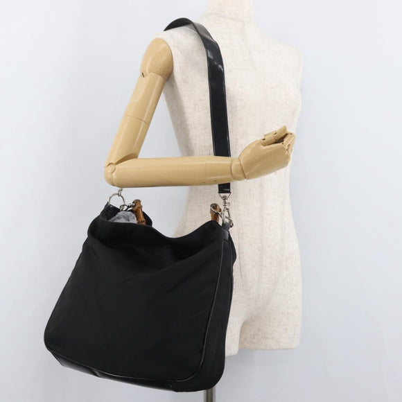 GUCCI Bamboo Hand Bag Nylon 2way Black Silver 001 1998 1577 Auth 182393
