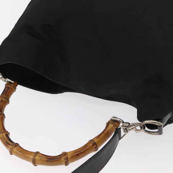GUCCI Bamboo Hand Bag Nylon 2way Black Silver 001 1998 1577 Auth 182393