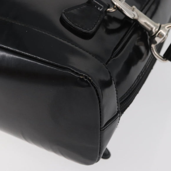 GUCCI Bamboo Shoulder Bag Patent Black Silver 003 2058 0059 5 Auth 182394