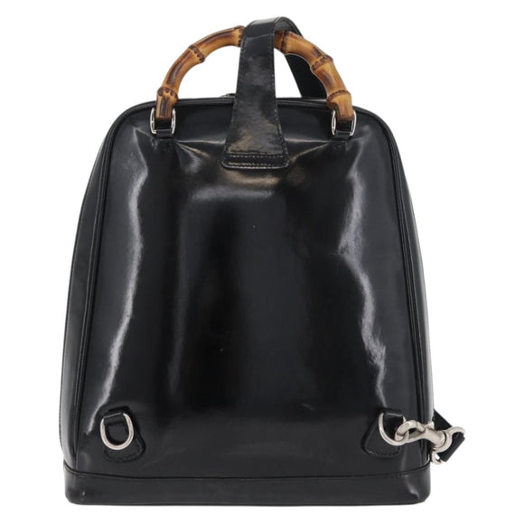GUCCI Bamboo Shoulder Bag Patent Black Silver 003 2058 0059 5 Auth 182394