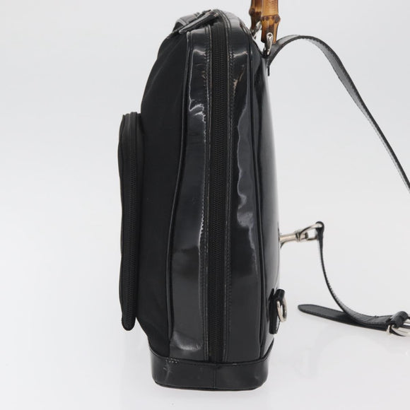 GUCCI Bamboo Shoulder Bag Patent Black Silver 003 2058 0059 5 Auth 182394