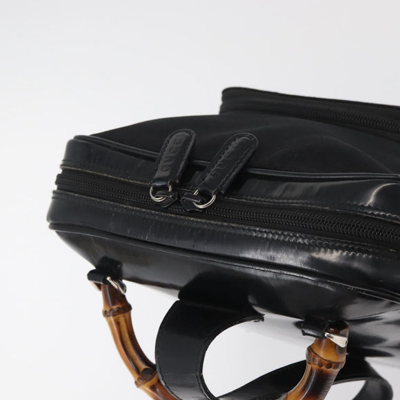 GUCCI Bamboo Shoulder Bag Patent Black Silver 003 2058 0059 5 Auth 182394