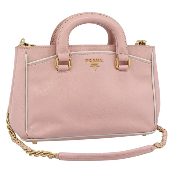 PRADA Hand Bag Safiano leather 2way Pink Gold Auth 182396