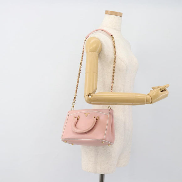 PRADA Hand Bag Safiano leather 2way Pink Gold Auth 182396