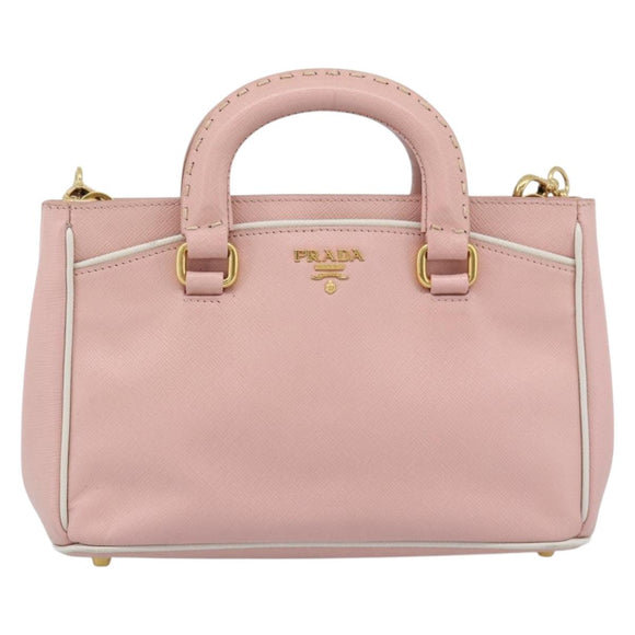 PRADA Hand Bag Safiano leather 2way Pink Gold Auth 182396