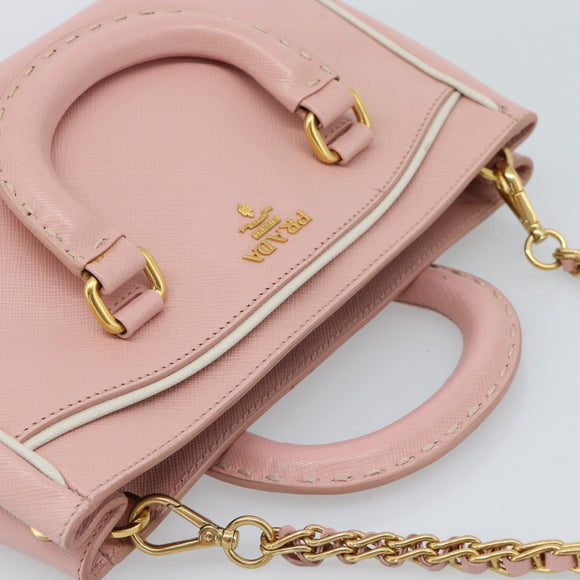 PRADA Hand Bag Safiano leather 2way Pink Gold Auth 182396
