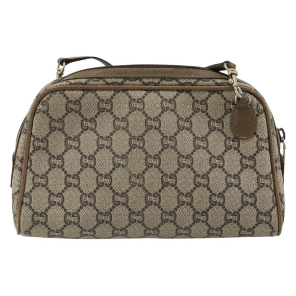 GUCCI GG Plus Supreme Shoulder Bag PVC Beige Gold Auth 182399