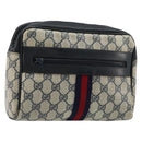 GUCCI GG Supreme Sherry Line Clutch Tas PVC Navy Rood Auth 182400-1