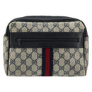 GUCCI GG Supreme Sherry Line Clutch Tas PVC Navy Rood Auth 182400-13