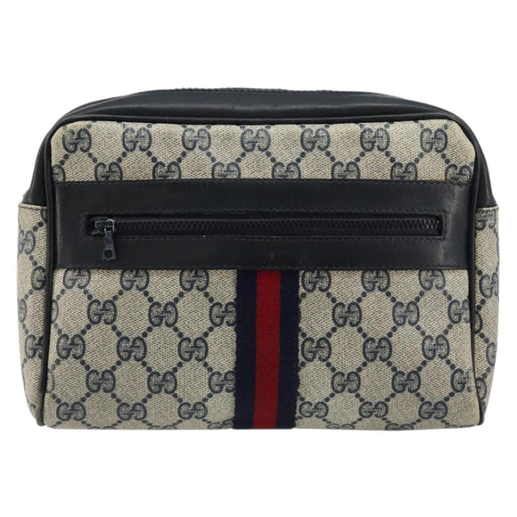 GUCCI GG Supreme Sherry Line Clutch Tas PVC Navy Rood Auth 182400