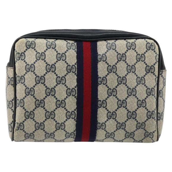 GUCCI GG Supreme Sherry Line Clutch Tas PVC Navy Rood Auth 182400