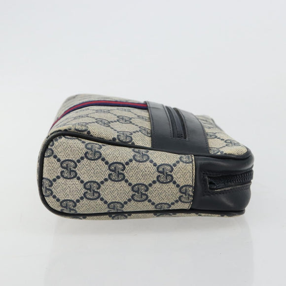 GUCCI GG Supreme Sherry Line Clutch Tas PVC Navy Rood Auth 182400