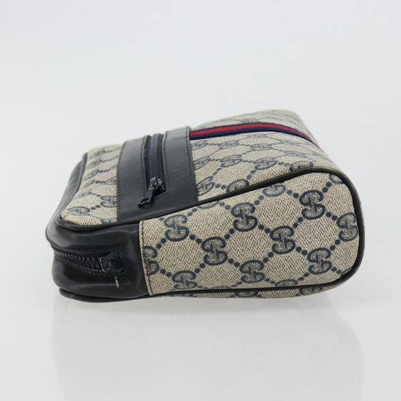 GUCCI GG Supreme Sherry Line Clutch Tas PVC Navy Rood Auth 182400