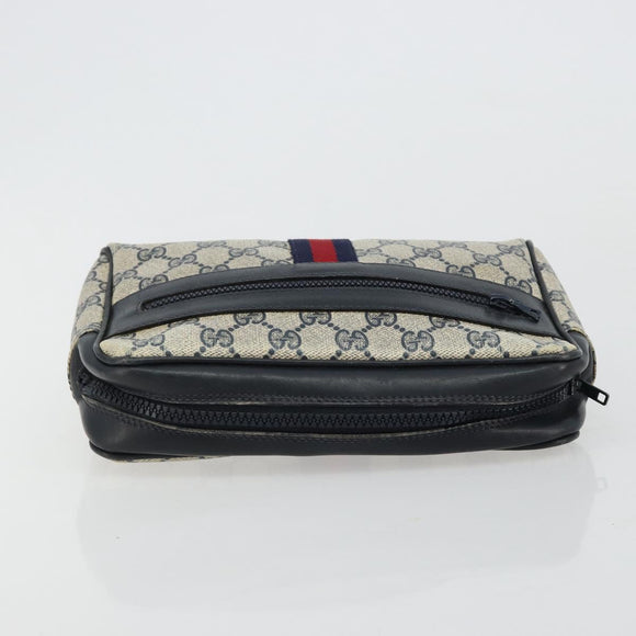 GUCCI GG Supreme Sherry Line Clutch Tas PVC Navy Rood Auth 182400