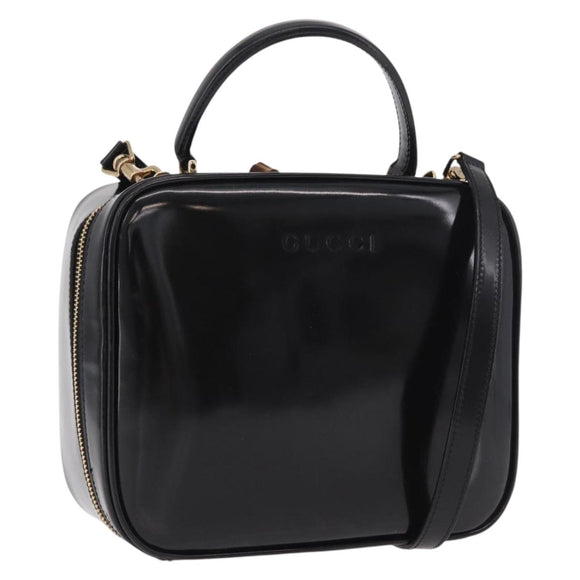 GUCCI Bamboo Vanity Hand Bag Patent leather 2way Black Gold Auth 182401