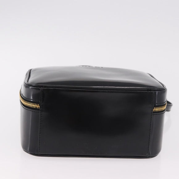 GUCCI Bamboo Vanity Hand Bag Patent leather 2way Black Gold Auth 182401