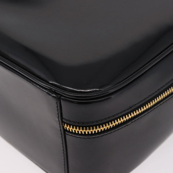 GUCCI Bamboo Vanity Hand Bag Patent leather 2way Black Gold Auth 182401