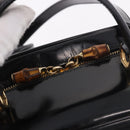 GUCCI Bamboo Vanity Hand Bag Patent leather 2way Black Gold Auth 182401-16