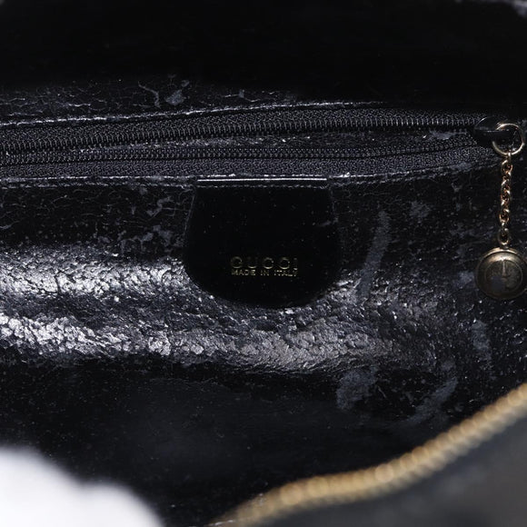 GUCCI Bamboo Vanity Hand Bag Patent leather 2way Black Gold Auth 182401