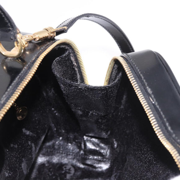 GUCCI Bamboo Vanity Hand Bag Patent leather 2way Black Gold Auth 182401