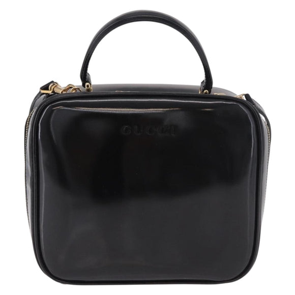 GUCCI Bamboo Vanity Hand Bag Patent leather 2way Black Gold Auth 182401