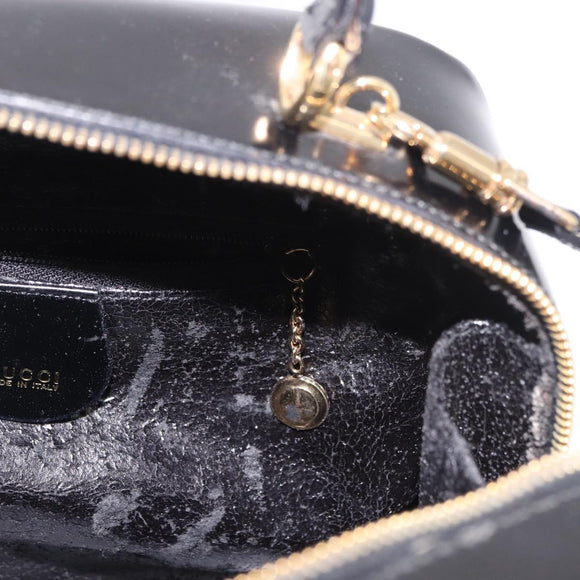 GUCCI Bamboo Vanity Hand Bag Patent leather 2way Black Gold Auth 182401