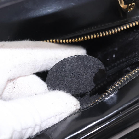 GUCCI Bamboo Vanity Hand Bag Patent leather 2way Black Gold Auth 182401