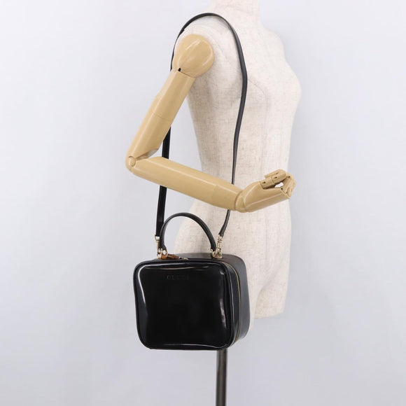 GUCCI Bamboo Vanity Hand Bag Patent leather 2way Black Gold Auth 182401