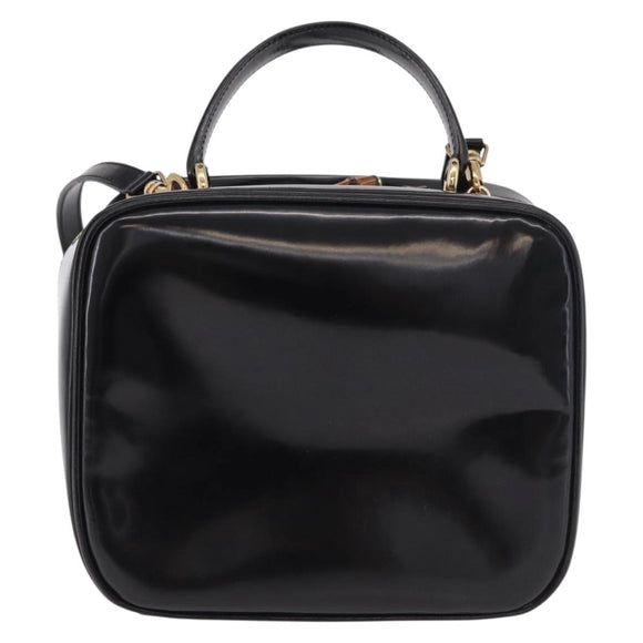 GUCCI Bamboo Vanity Hand Bag Patent leather 2way Black Gold Auth 182401