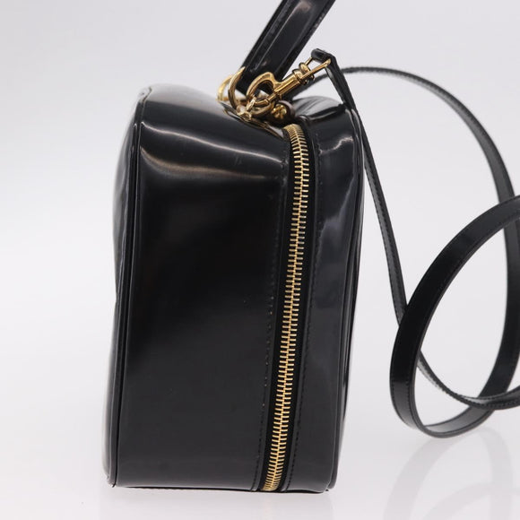 GUCCI Bamboo Vanity Hand Bag Patent leather 2way Black Gold Auth 182401