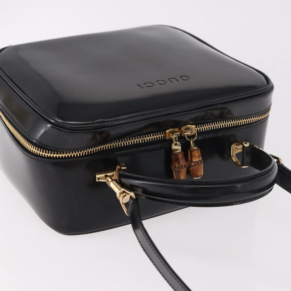 GUCCI Bamboo Vanity Hand Bag Patent leather 2way Black Gold Auth 182401