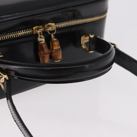 GUCCI Bamboo Vanity Hand Bag Patent leather 2way Black Gold Auth 182401