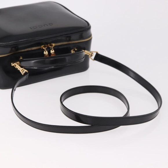 GUCCI Bamboo Vanity Hand Bag Patent leather 2way Black Gold Auth 182401