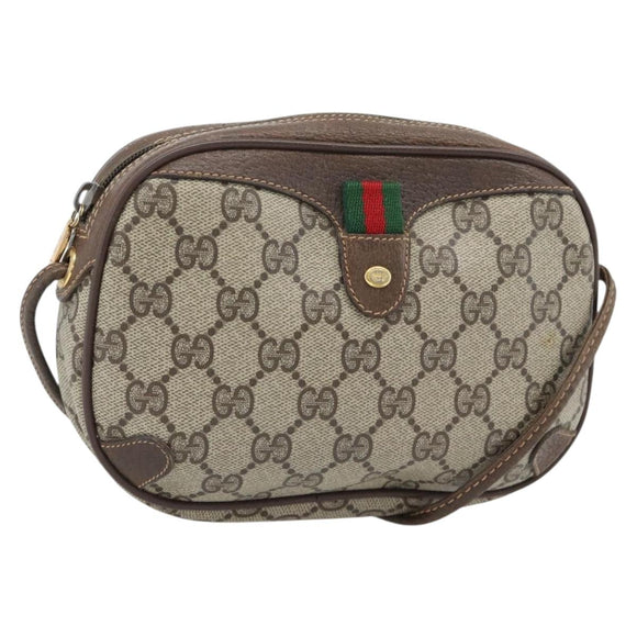 GUCCI GG Supreme Web Sherry Line Bag PVC Beige Gold 156 02 066 Auth 182402