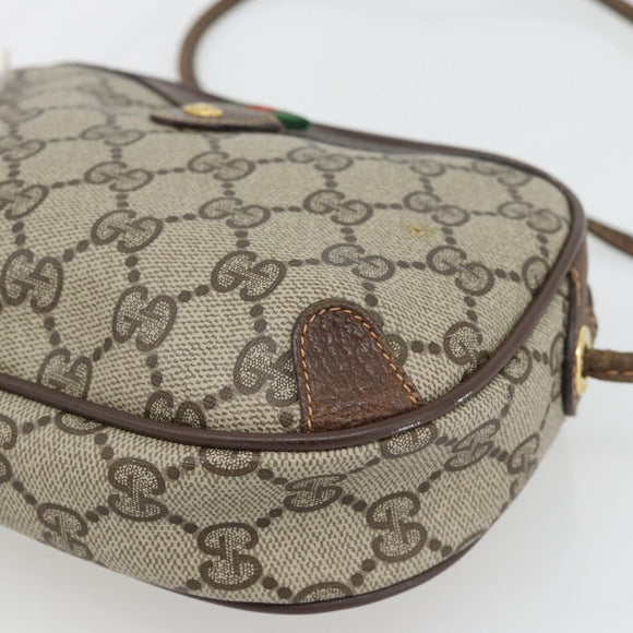 GUCCI GG Supreme Web Sherry Line Bag PVC Beige Gold 156 02 066 Auth 182402