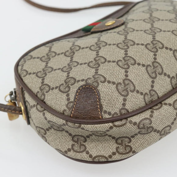GUCCI GG Supreme Web Sherry Line Bag PVC Beige Gold 156 02 066 Auth 182402