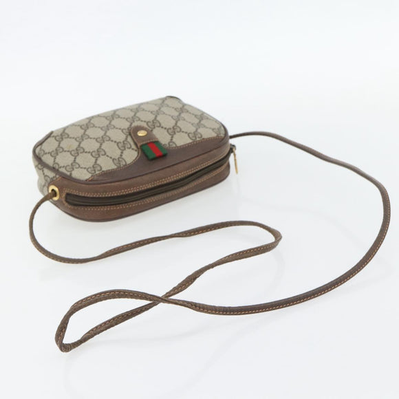 GUCCI GG Supreme Web Sherry Line Bag PVC Beige Gold 156 02 066 Auth 182402