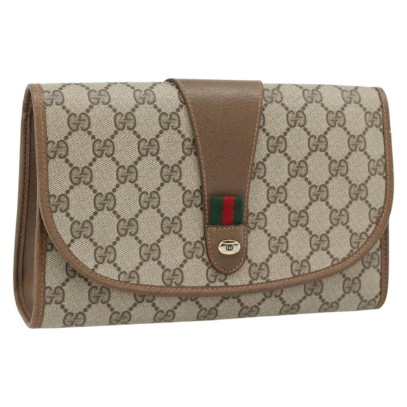 GUCCI GG Supreme Web Sherry Line Clutch Bag PVC Beige Red 89 01 030 Auth 182405