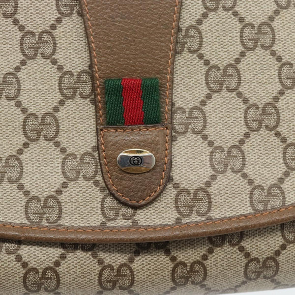 GUCCI GG Supreme Web Sherry Line Clutch Bag PVC Beige Red 89 01 030 Auth 182405