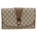 GUCCI GG Supreme Web Sherry Line Clutch Bag PVC Beige Red 89 01 030 Auth 182405-2