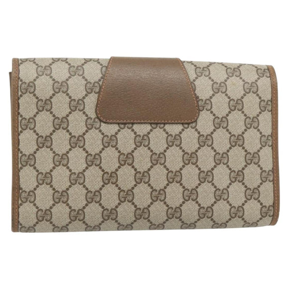 GUCCI GG Supreme Web Sherry Line Clutch Bag PVC Beige Red 89 01 030 Auth 182405