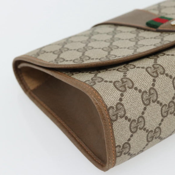 GUCCI GG Supreme Web Sherry Line Clutch Bag PVC Beige Red 89 01 030 Auth 182405